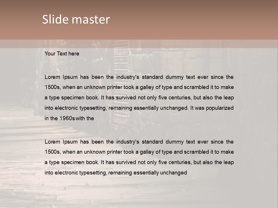 A Narrow Alley Way With Stone Walls And A Door PowerPoint Template