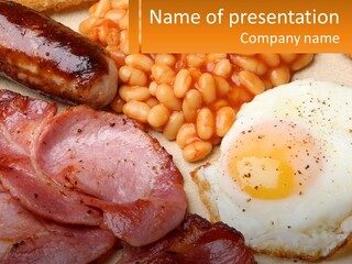 A Plate Of Food With Eggs, Beans And Sausage PowerPoint Template