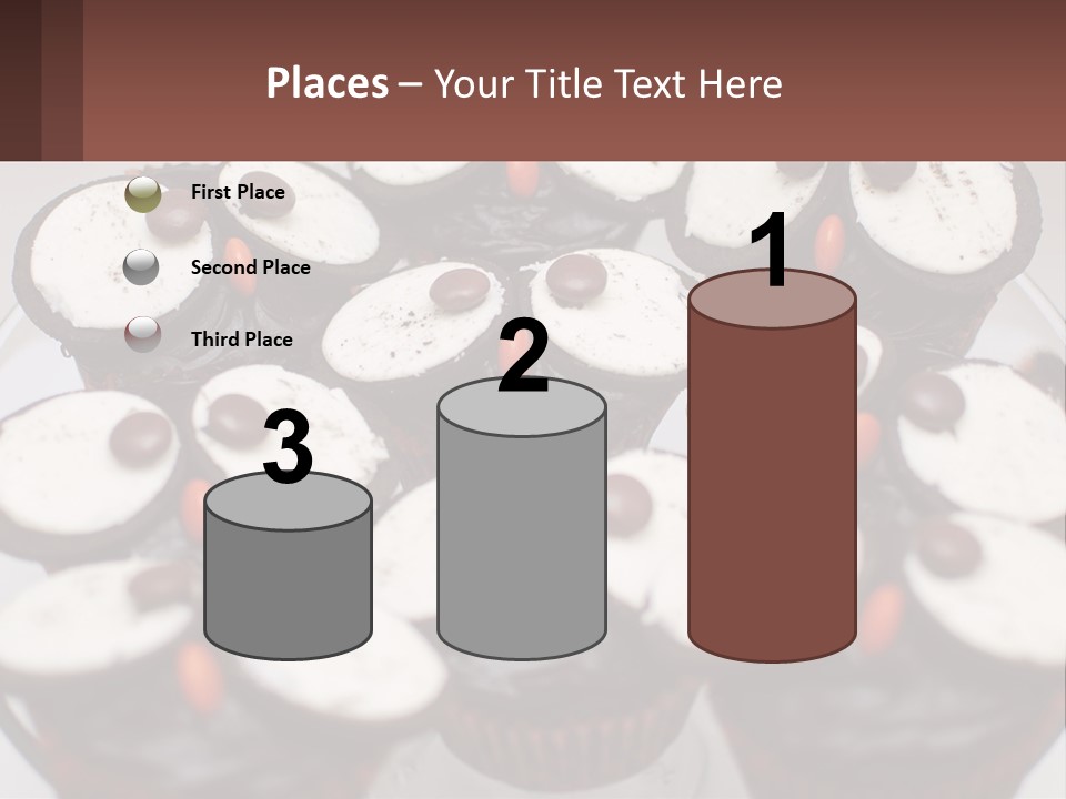 A Plate Of Chocolate Cupcakes With White And Brown Frosting PowerPoint Template