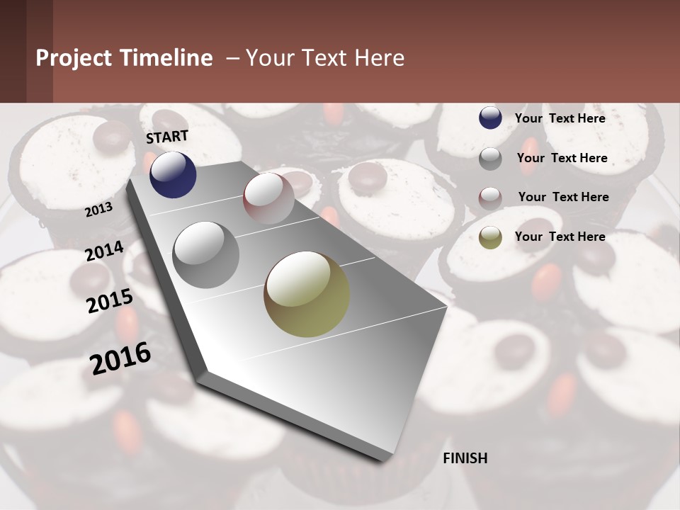 A Plate Of Chocolate Cupcakes With White And Brown Frosting PowerPoint Template
