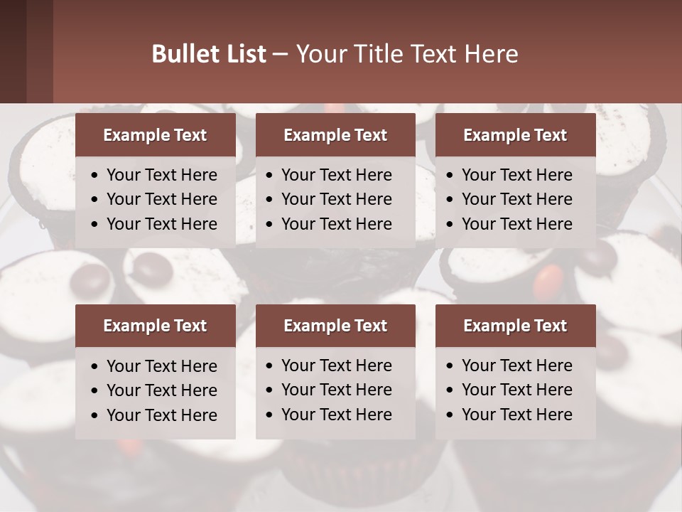 A Plate Of Chocolate Cupcakes With White And Brown Frosting PowerPoint Template
