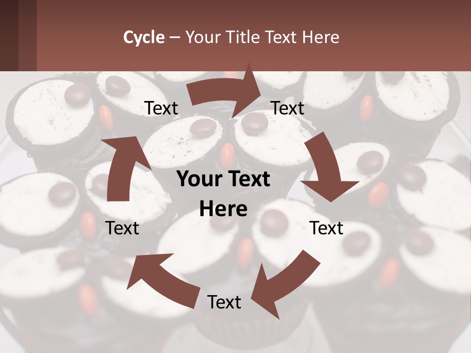 A Plate Of Chocolate Cupcakes With White And Brown Frosting PowerPoint Template