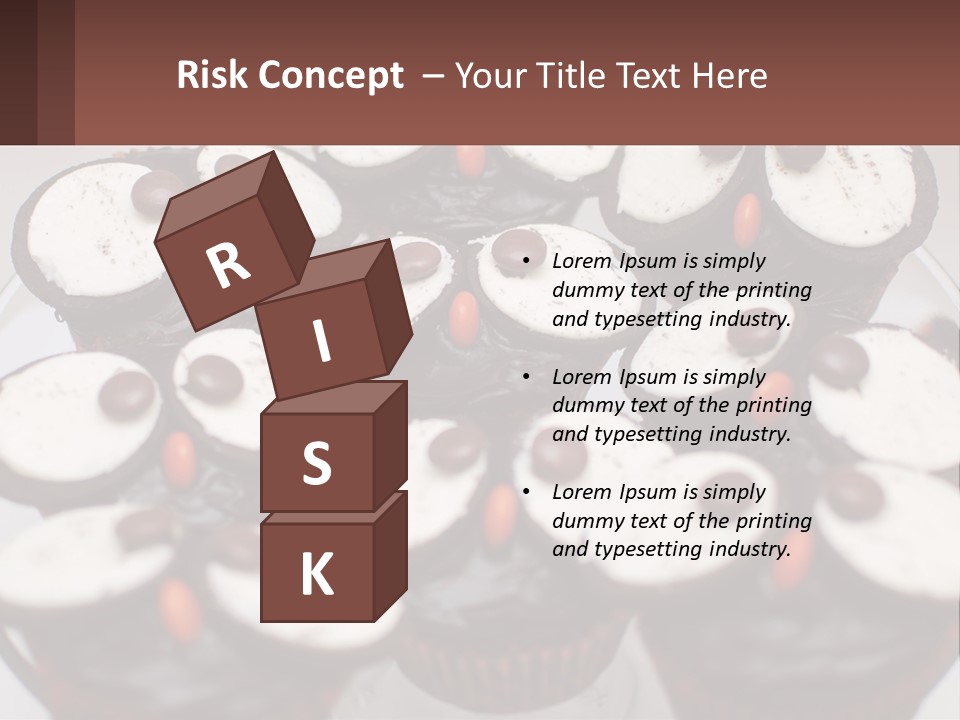 A Plate Of Chocolate Cupcakes With White And Brown Frosting PowerPoint Template
