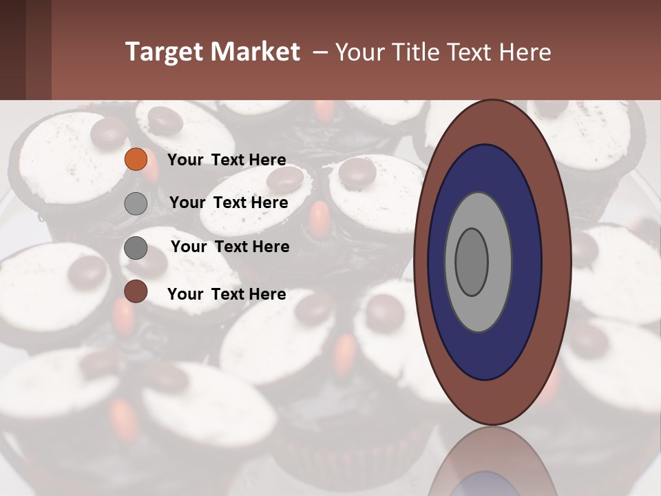 A Plate Of Chocolate Cupcakes With White And Brown Frosting PowerPoint Template