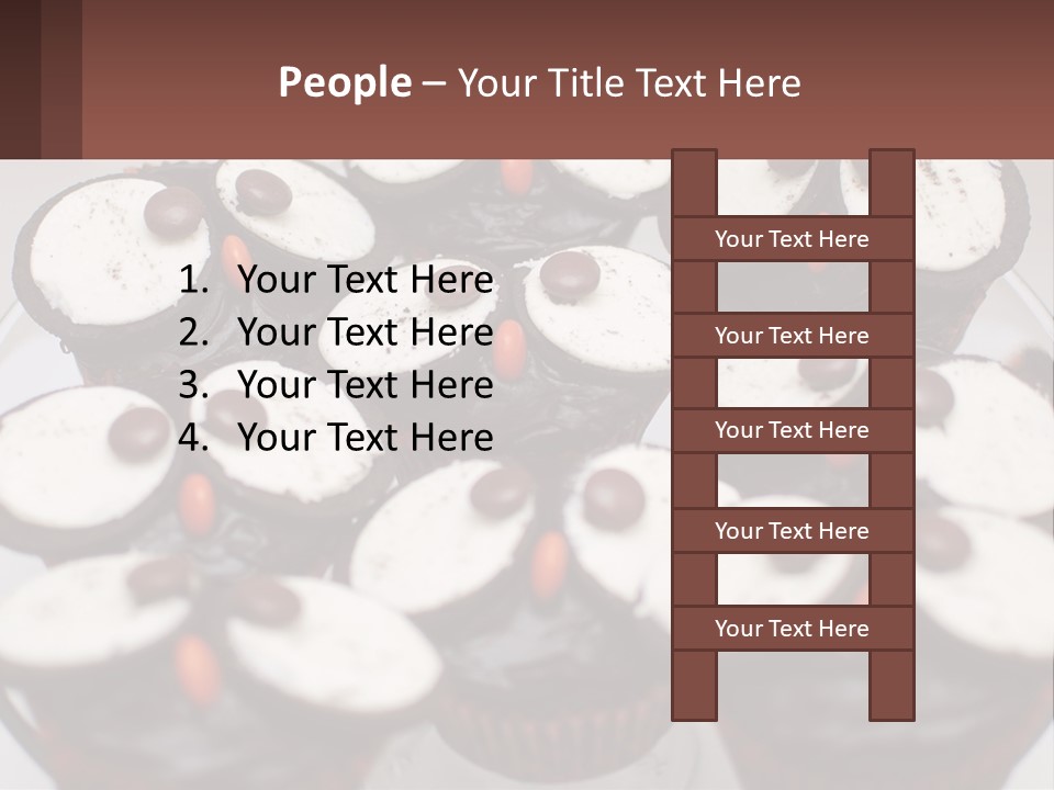 A Plate Of Chocolate Cupcakes With White And Brown Frosting PowerPoint Template