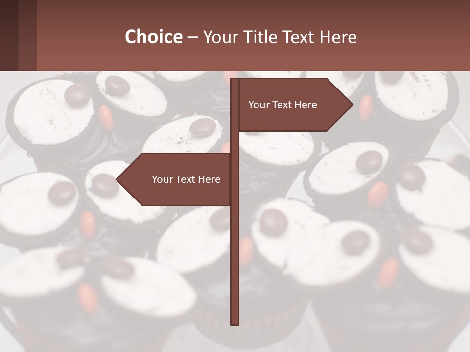 A Plate Of Chocolate Cupcakes With White And Brown Frosting PowerPoint Template