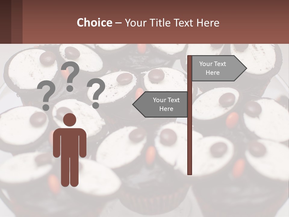 A Plate Of Chocolate Cupcakes With White And Brown Frosting PowerPoint Template