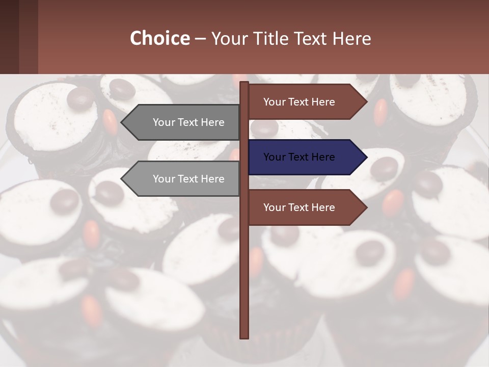 A Plate Of Chocolate Cupcakes With White And Brown Frosting PowerPoint Template