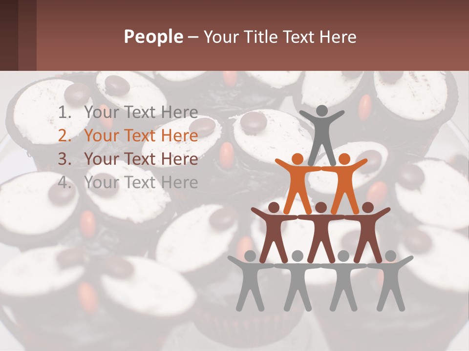 A Plate Of Chocolate Cupcakes With White And Brown Frosting PowerPoint Template