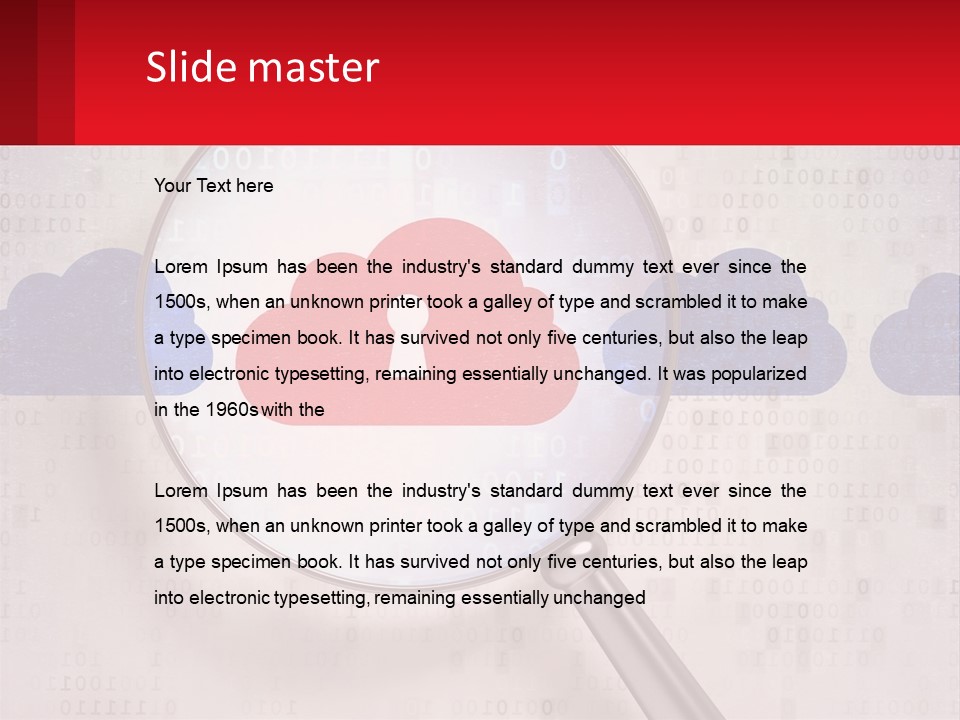 A Magnifying Glass With A Red Cloud On It PowerPoint Template