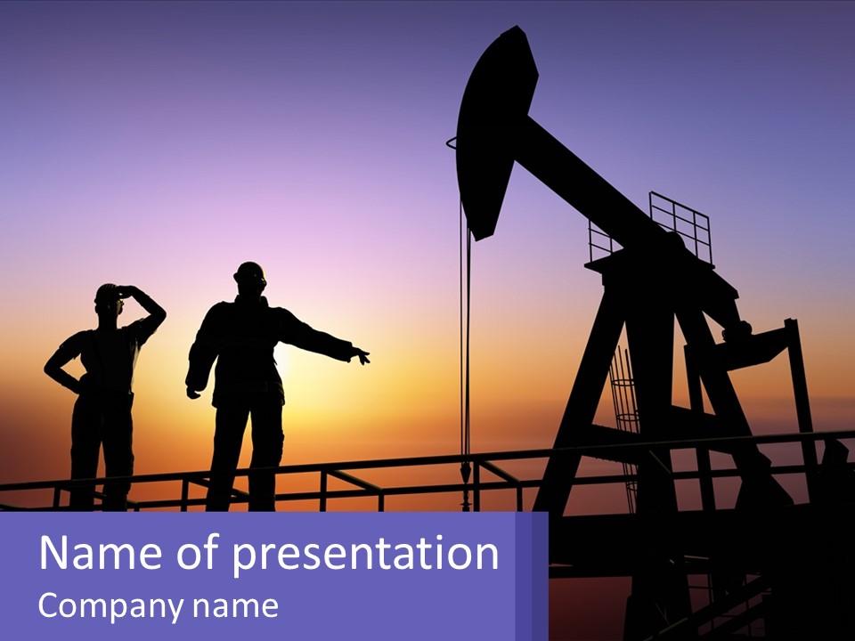 A Couple Of People Standing Next To An Oil Pump PowerPoint Template