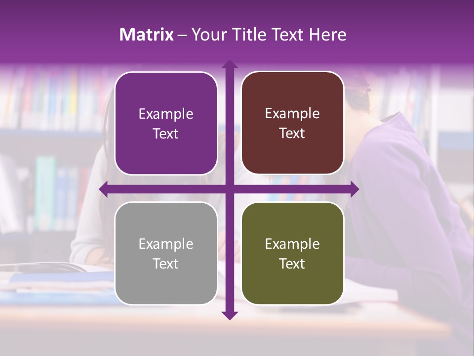 Two Girls Are Writing In A Book In A Library PowerPoint Template