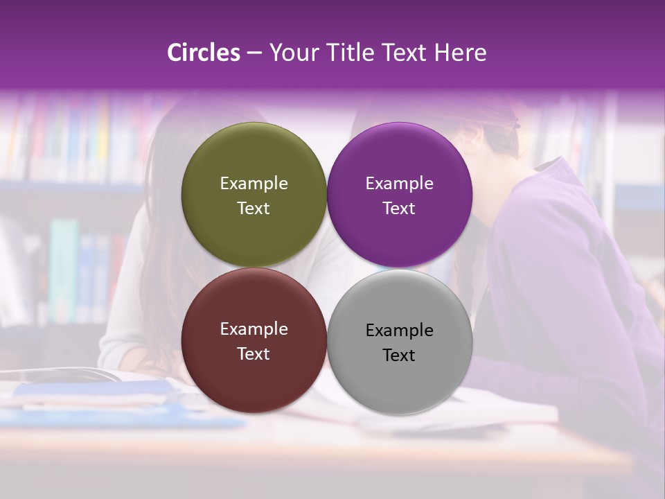 Two Girls Are Writing In A Book In A Library PowerPoint Template