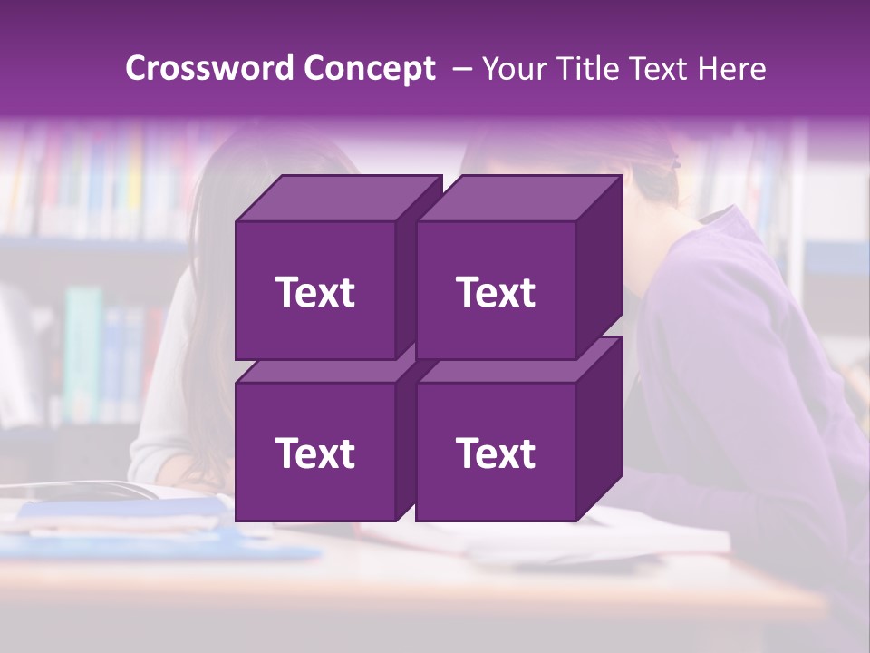 Two Girls Are Writing In A Book In A Library PowerPoint Template