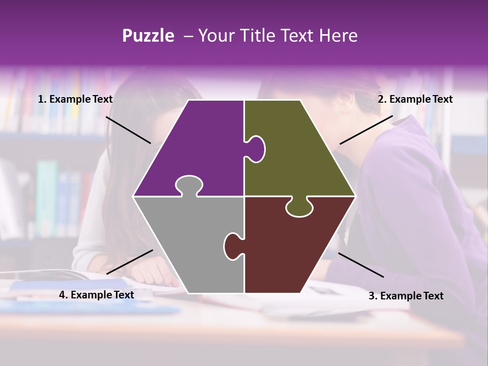 Two Girls Are Writing In A Book In A Library PowerPoint Template
