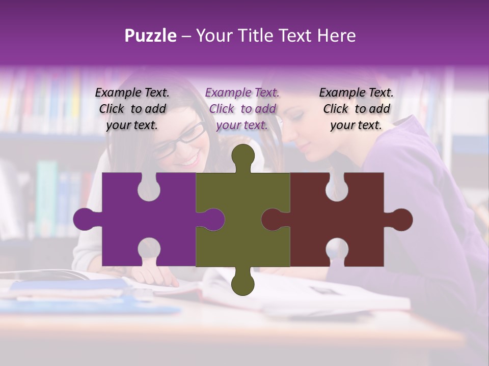 Two Girls Are Writing In A Book In A Library PowerPoint Template