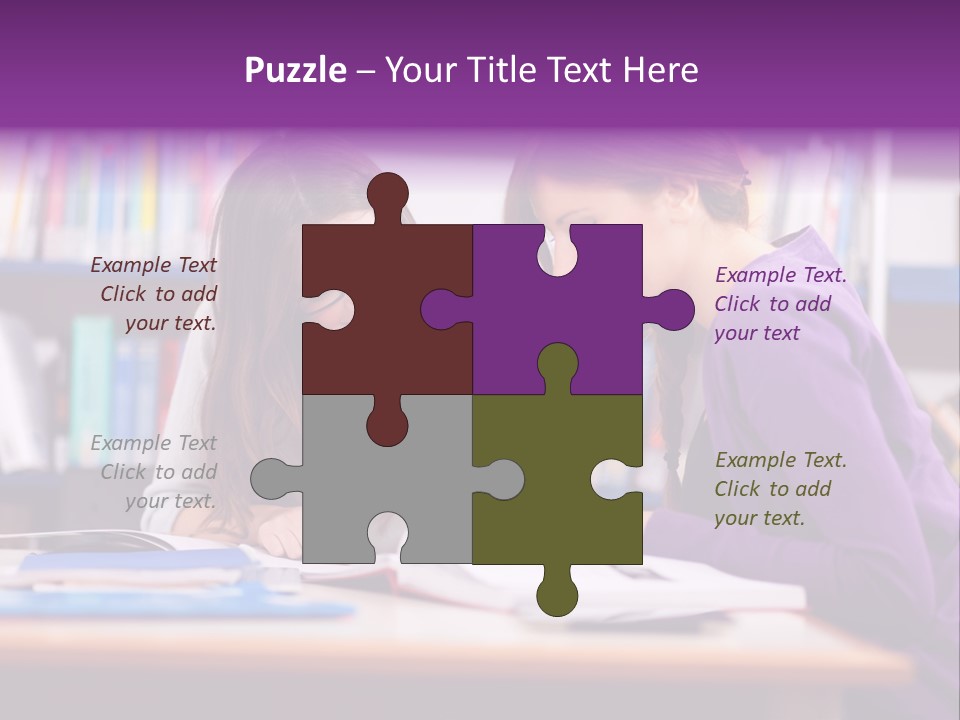 Two Girls Are Writing In A Book In A Library PowerPoint Template