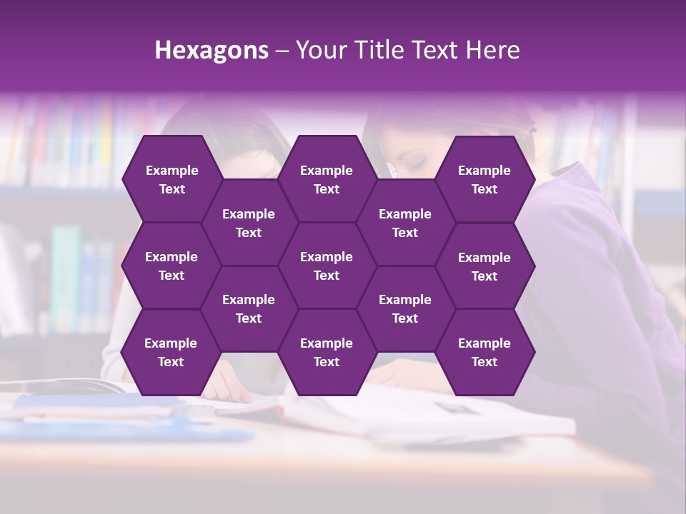 Two Girls Are Writing In A Book In A Library PowerPoint Template