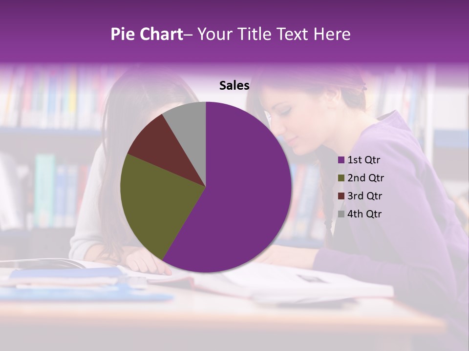 Two Girls Are Writing In A Book In A Library PowerPoint Template