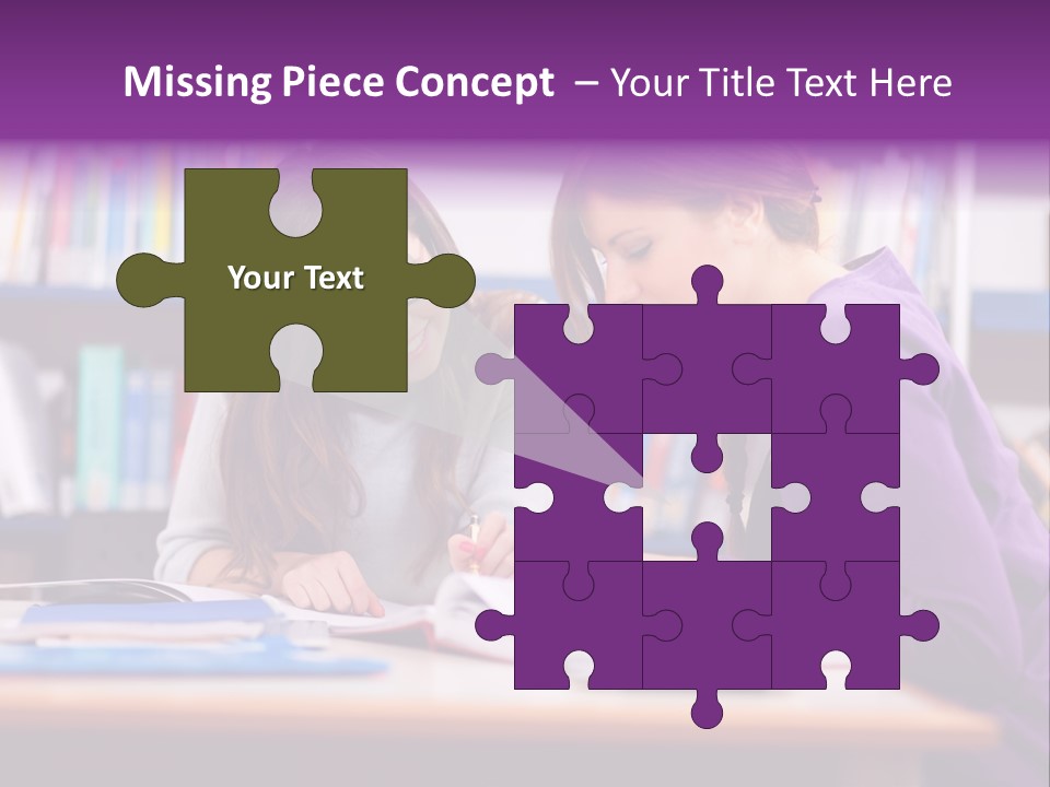 Two Girls Are Writing In A Book In A Library PowerPoint Template