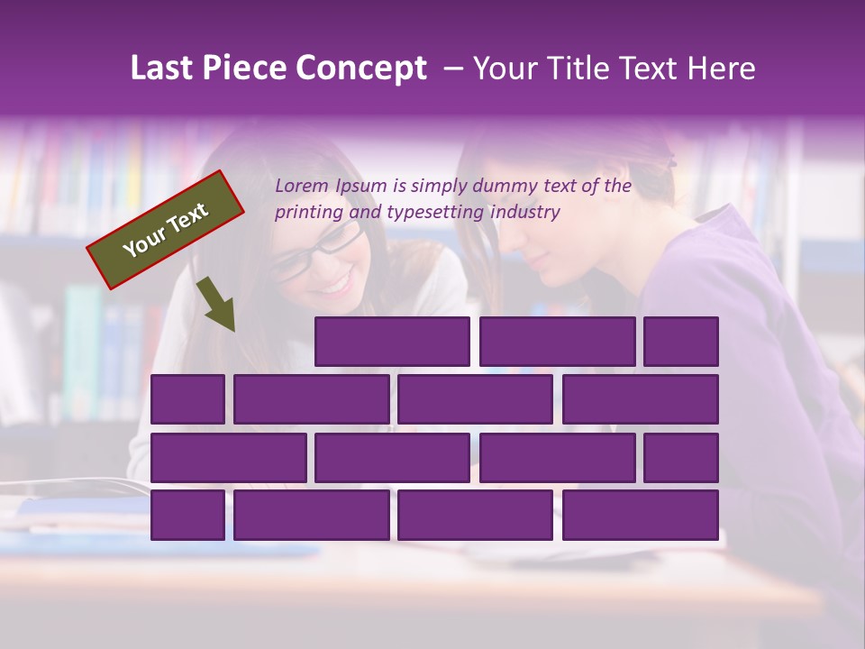 Two Girls Are Writing In A Book In A Library PowerPoint Template