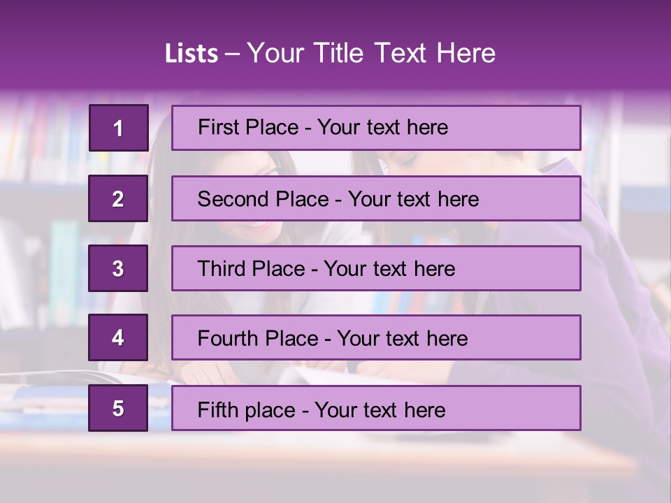 Two Girls Are Writing In A Book In A Library PowerPoint Template