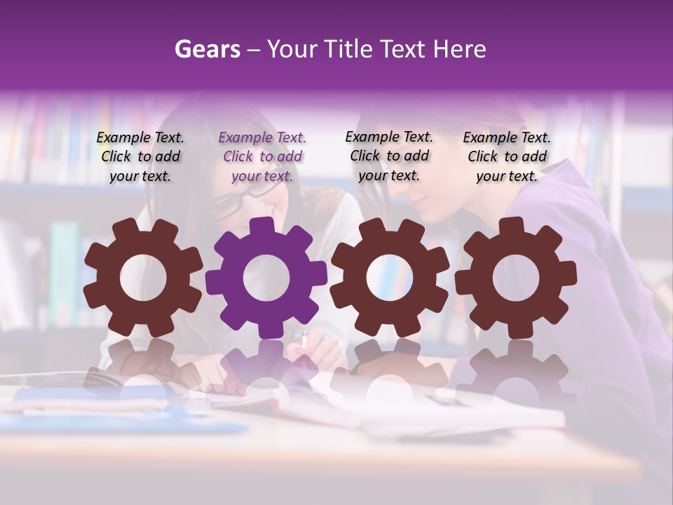 Two Girls Are Writing In A Book In A Library PowerPoint Template
