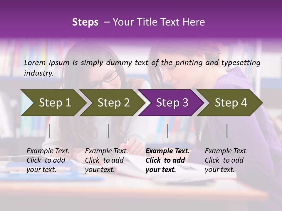 Two Girls Are Writing In A Book In A Library PowerPoint Template