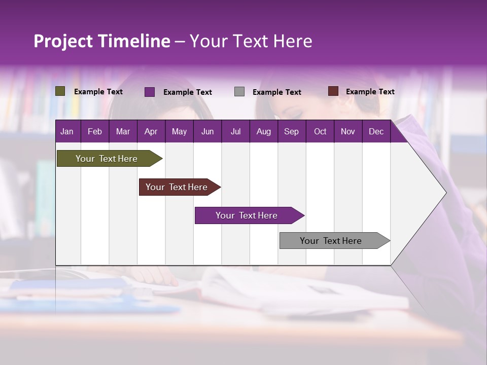 Two Girls Are Writing In A Book In A Library PowerPoint Template