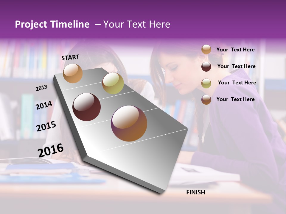 Two Girls Are Writing In A Book In A Library PowerPoint Template