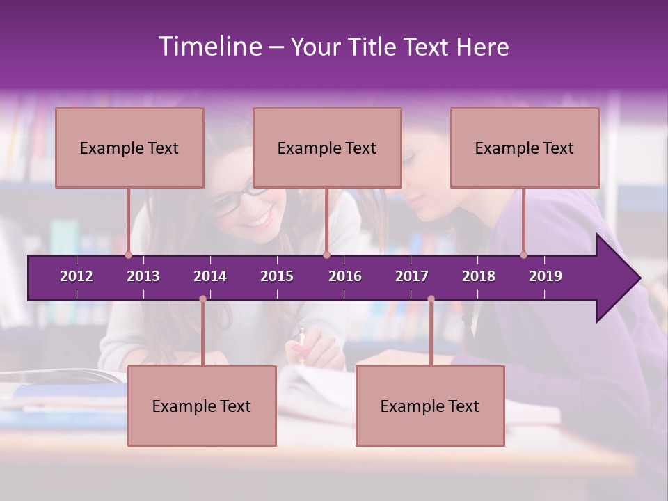 Two Girls Are Writing In A Book In A Library PowerPoint Template