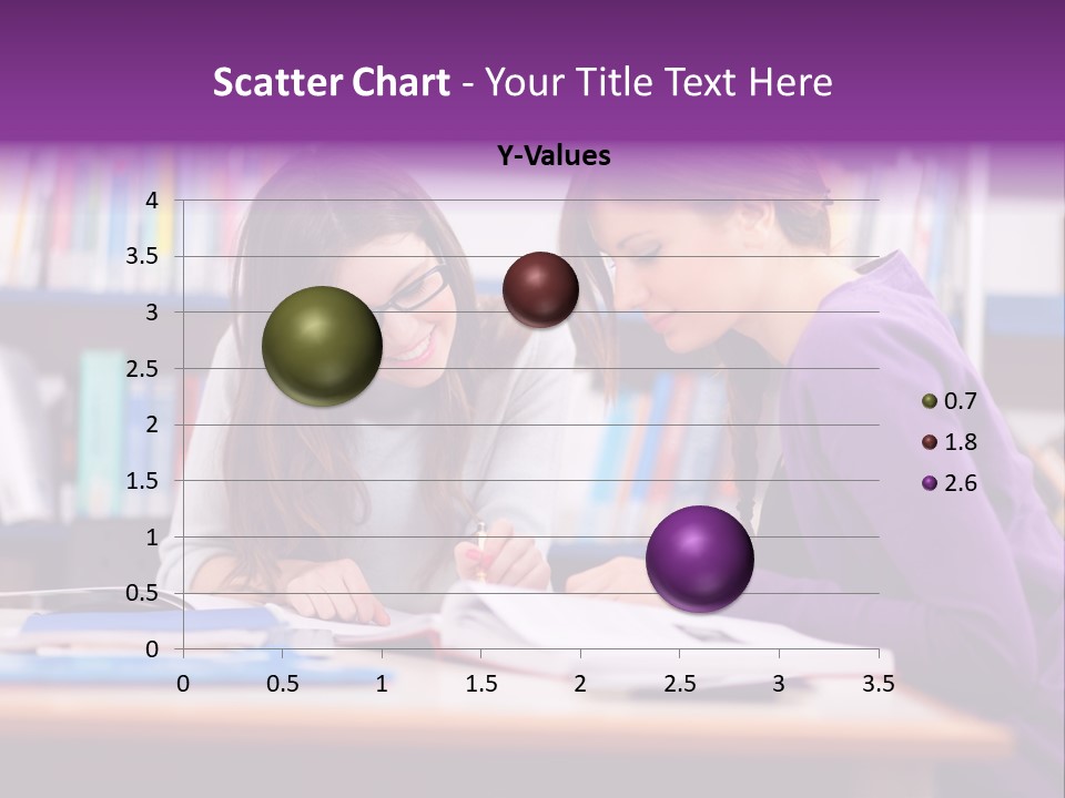 Two Girls Are Writing In A Book In A Library PowerPoint Template
