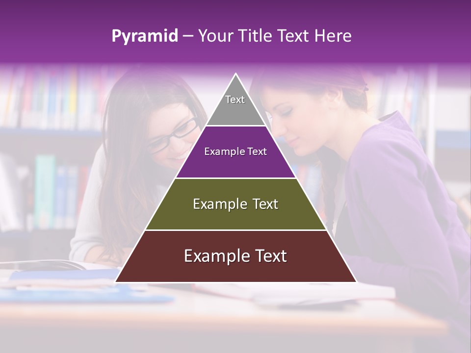Two Girls Are Writing In A Book In A Library PowerPoint Template