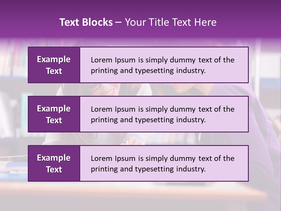 Two Girls Are Writing In A Book In A Library PowerPoint Template