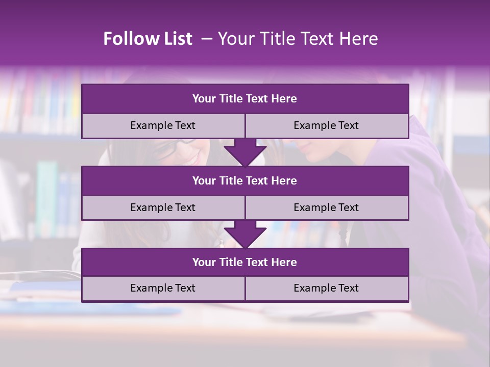 Two Girls Are Writing In A Book In A Library PowerPoint Template