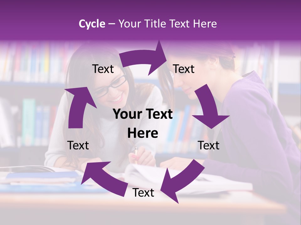 Two Girls Are Writing In A Book In A Library PowerPoint Template
