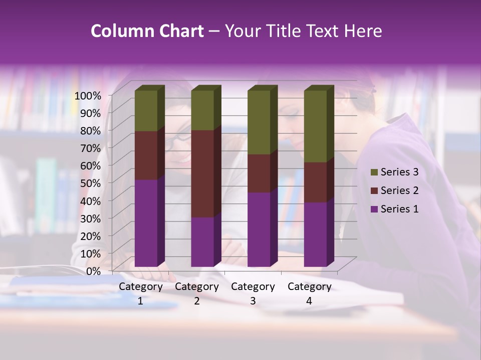 Two Girls Are Writing In A Book In A Library PowerPoint Template