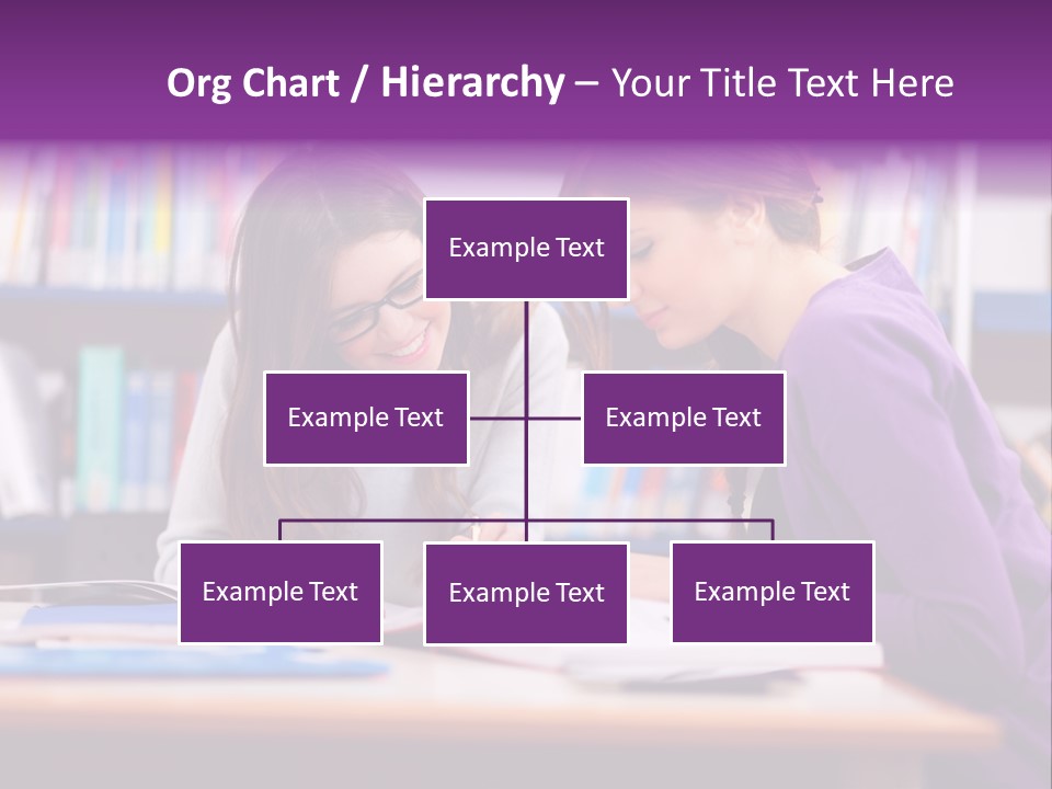 Two Girls Are Writing In A Book In A Library PowerPoint Template