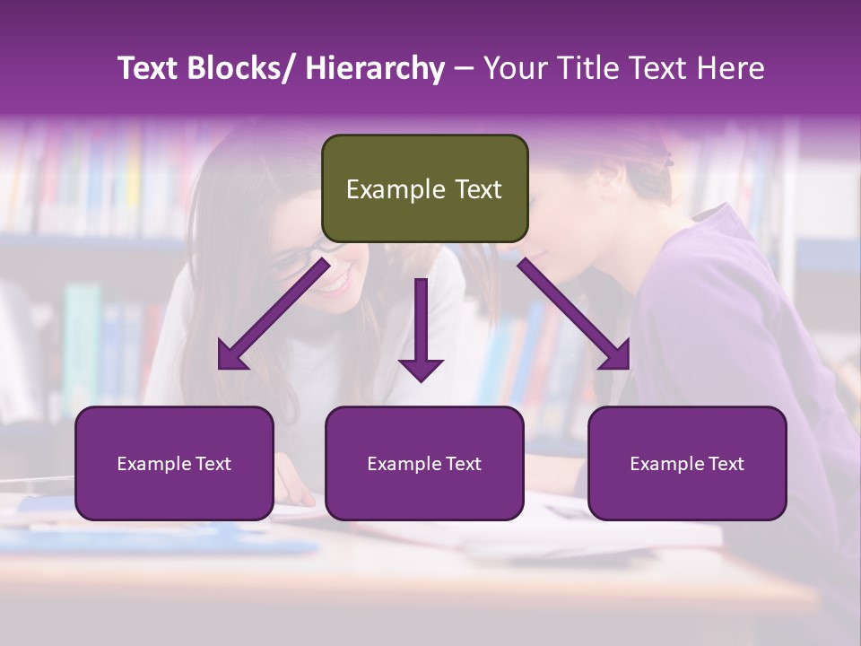 Two Girls Are Writing In A Book In A Library PowerPoint Template