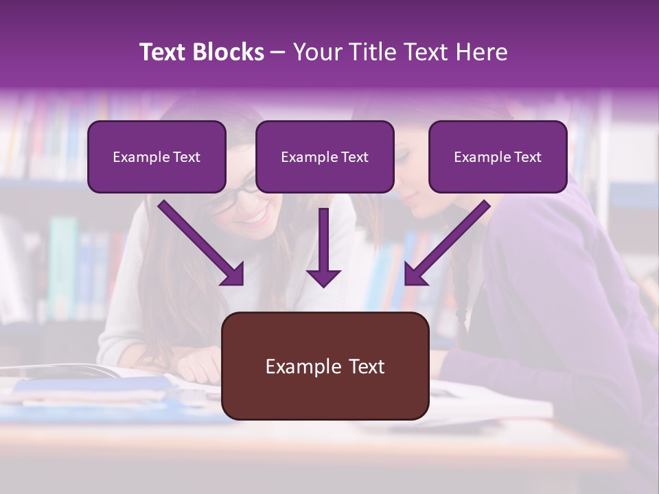 Two Girls Are Writing In A Book In A Library PowerPoint Template