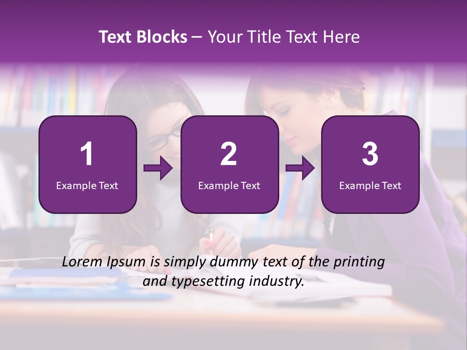 Two Girls Are Writing In A Book In A Library PowerPoint Template