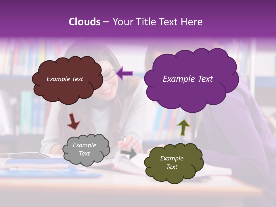Two Girls Are Writing In A Book In A Library PowerPoint Template