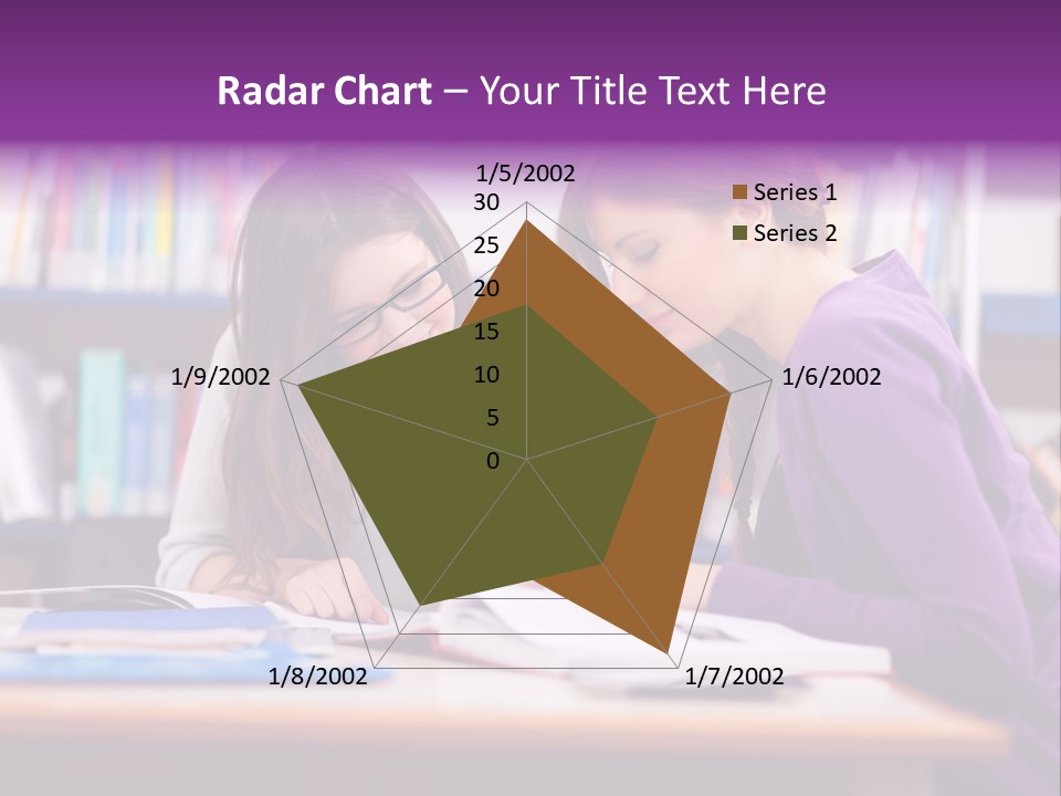 Two Girls Are Writing In A Book In A Library PowerPoint Template