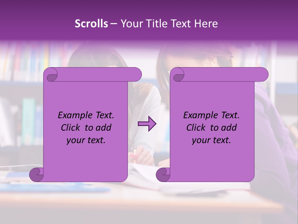 Two Girls Are Writing In A Book In A Library PowerPoint Template
