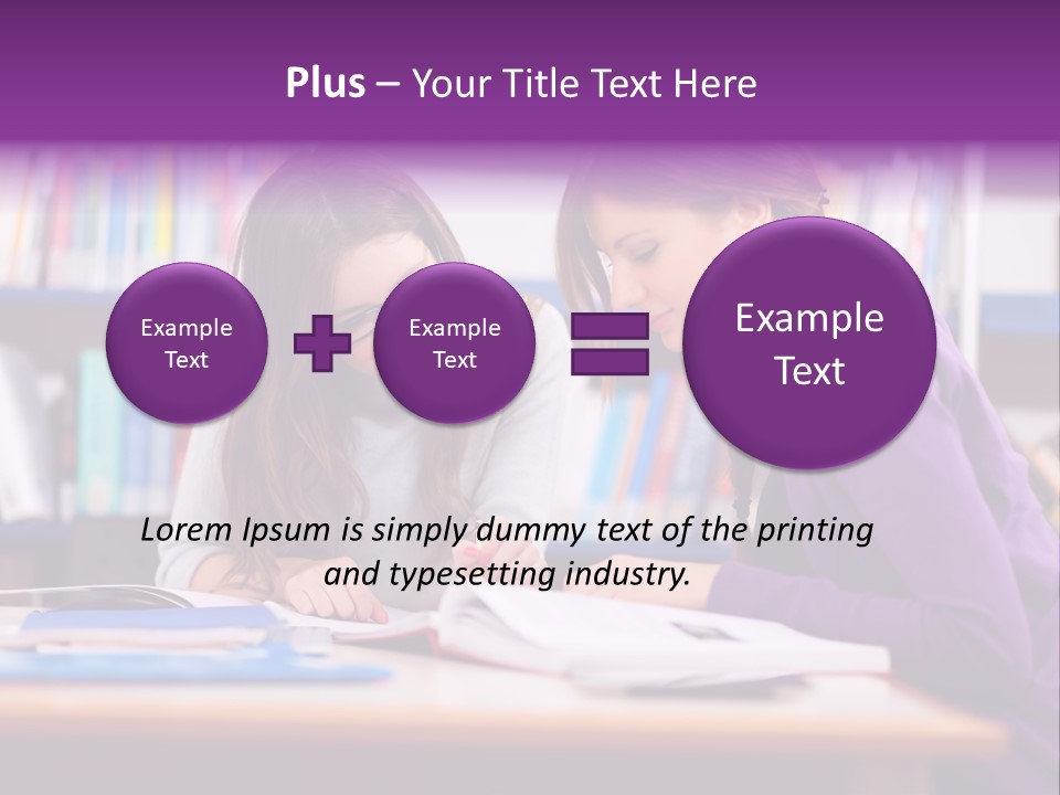 Two Girls Are Writing In A Book In A Library PowerPoint Template