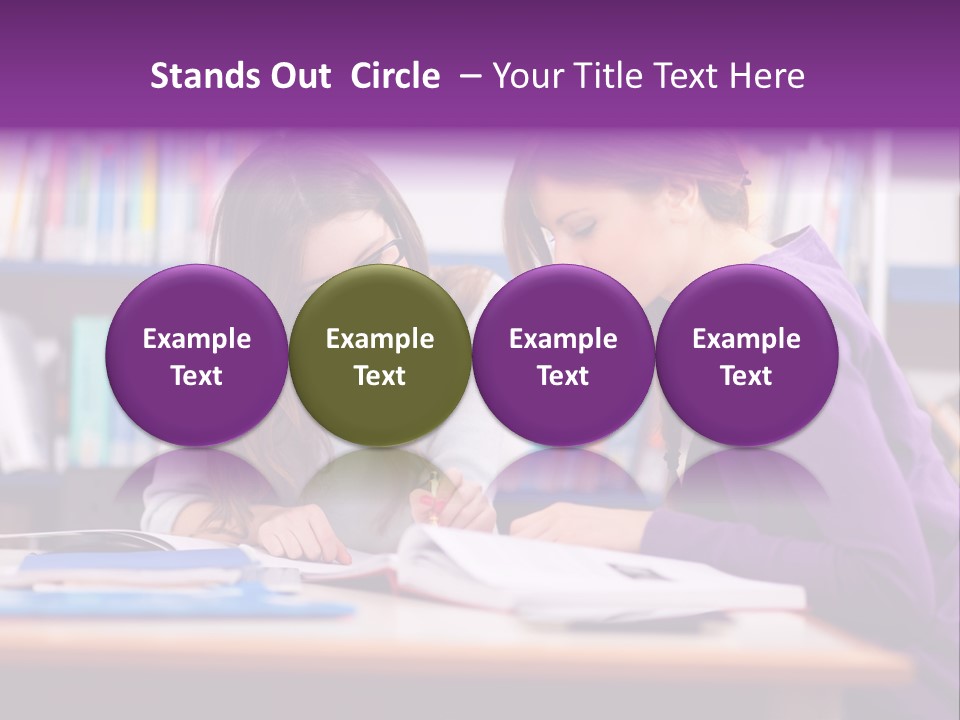 Two Girls Are Writing In A Book In A Library PowerPoint Template