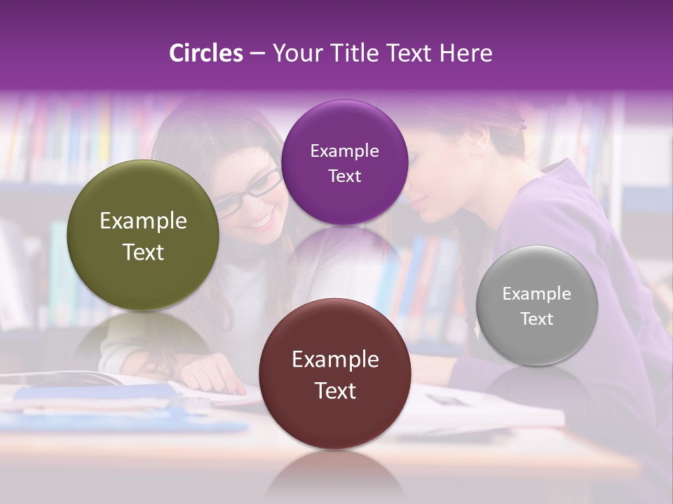 Two Girls Are Writing In A Book In A Library PowerPoint Template