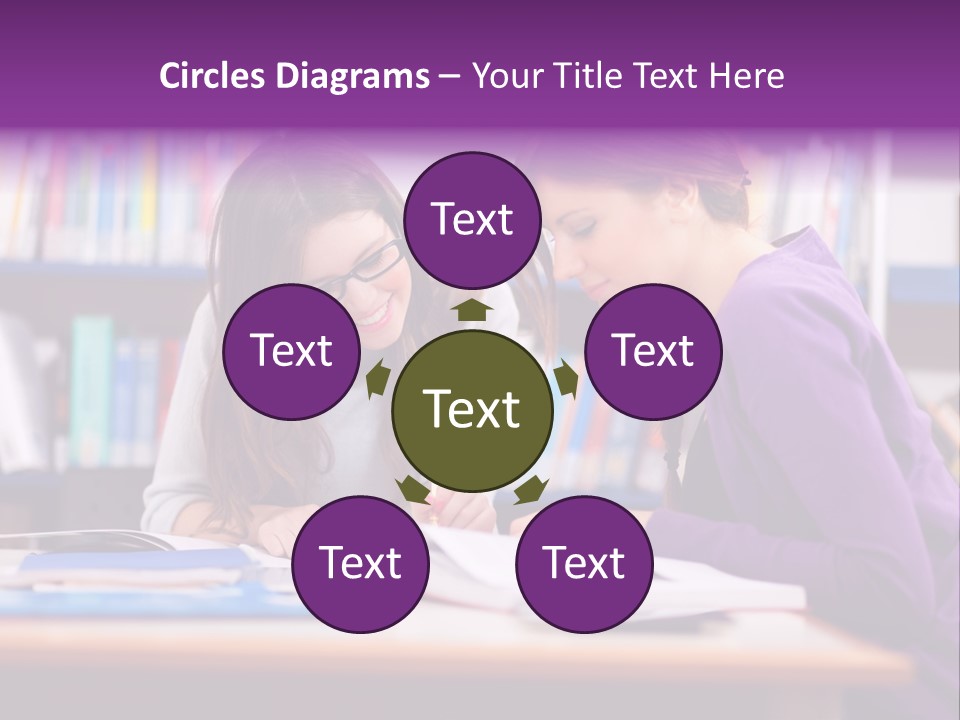 Two Girls Are Writing In A Book In A Library PowerPoint Template