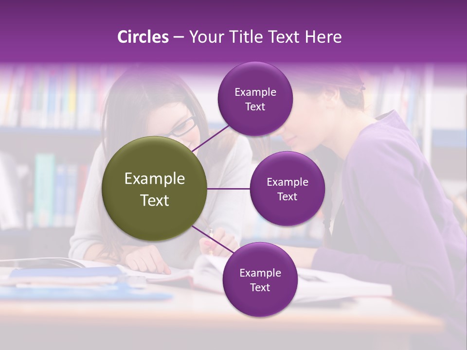 Two Girls Are Writing In A Book In A Library PowerPoint Template