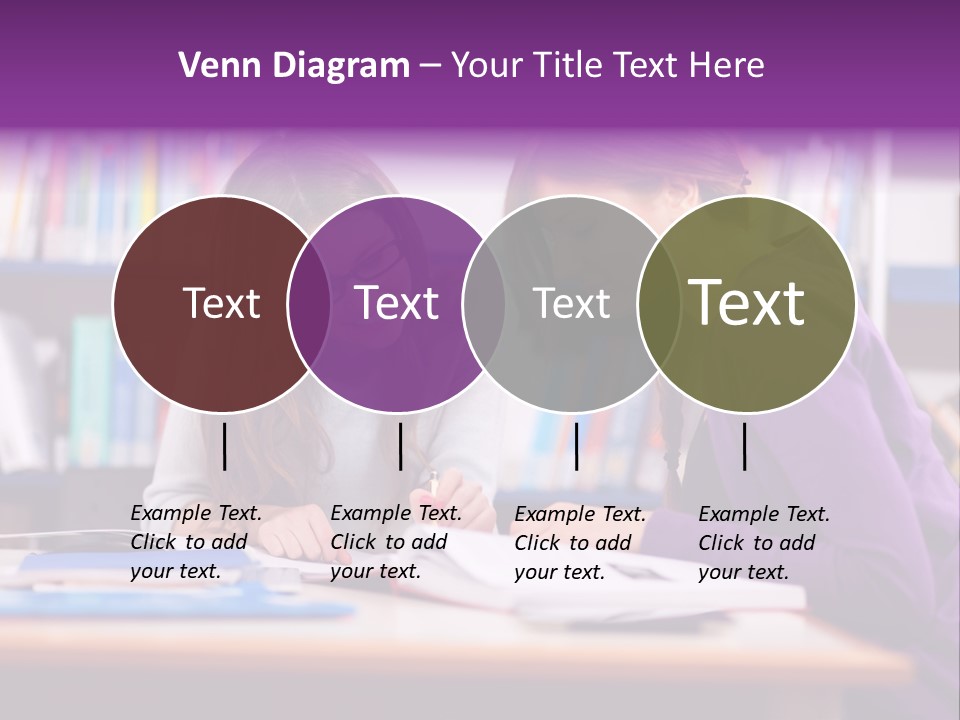 Two Girls Are Writing In A Book In A Library PowerPoint Template